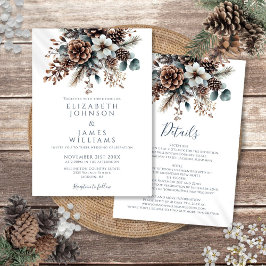 Convites Tudo Em Um Floral Elegante de Inverno com Pinhas C