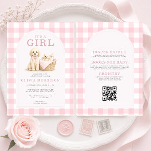 Convites Tudo em Um Menina Cachorrinho Rosa Chá de Bebê