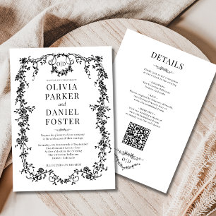 Convites Tudo em Um Monograma de Casamento Preto Vitoriano