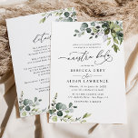 Convites Tudo Em Um Nêustra Boda Rustic Eucalyptus Greenery<br><div class="desc">Esta elegante coleção apresenta folhas de cor aquosa misturada com folhas de cor verde pareadas com uma letra de serif & delicada em preto,  com espaço para adicionar detalhes no verso. Itens correspondentes disponíveis.</div>