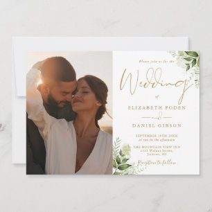 Convites Tudo Em Um Ouro Verdejante Floral Foto Casamento