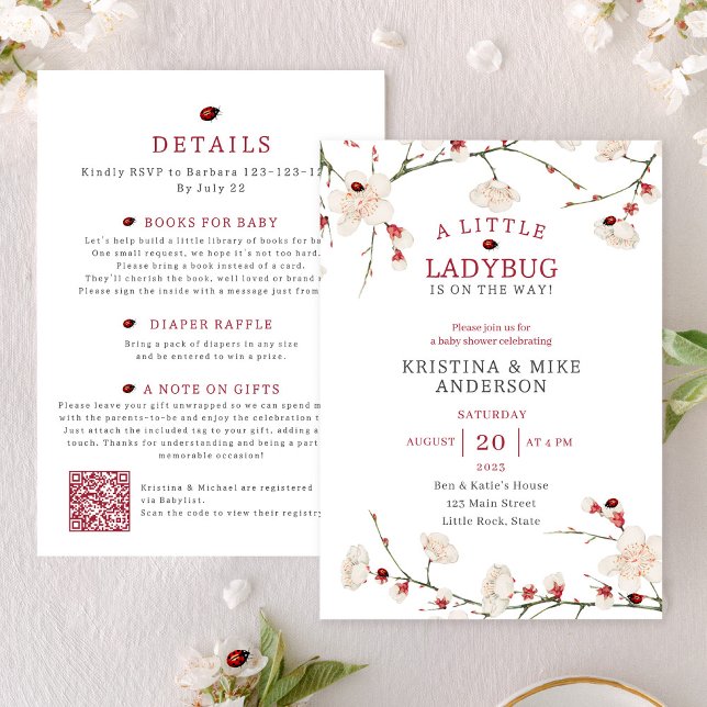 Convites Tudo em um pequeno Chá de código QR Ladybug (Criador carregado)