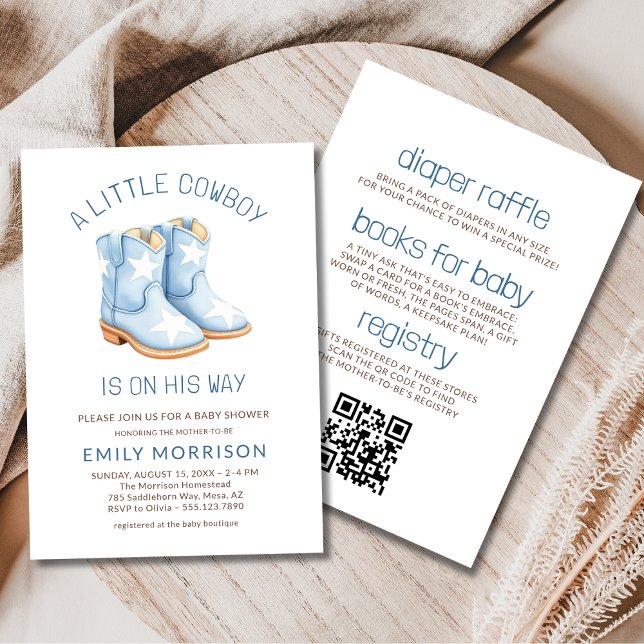 Convites Tudo em Um Pequeno Cowboy Código QR Chuveiro de Be (Criador carregado)