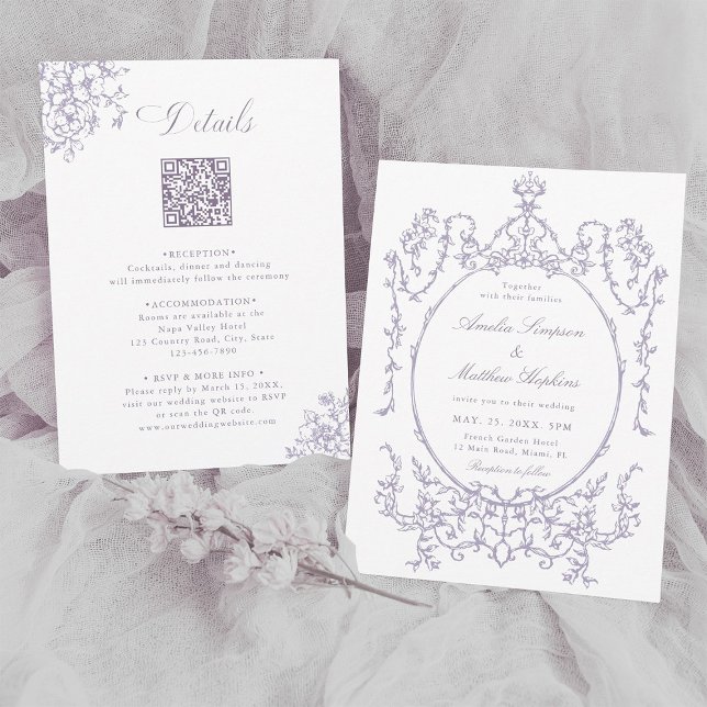 Convites Tudo em Um Quadro de Lavanda para Casamento        (Front & Back)