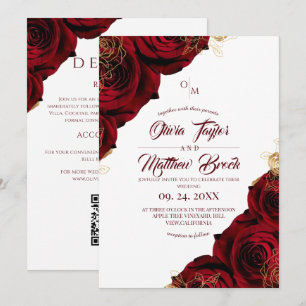 Convites Tudo em Um Rosas Vermelhas Douradas Clássico Casam