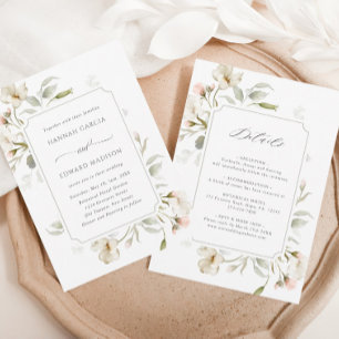 Convites Tudo Em Um Sábio Branco Blush Elegante Casamento F