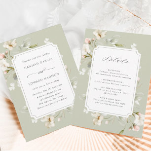 Convites Tudo Em Um Sábio Branco Blush Elegante Casamento F