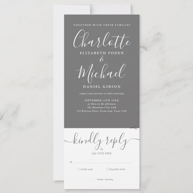 Convites Tudo Em Um Script Cinza E Branco Casamento (Frente)