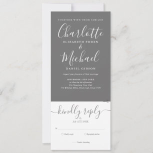 Convites Tudo Em Um Script Cinza E Branco Casamento