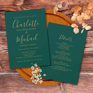 Convites Tudo Em Um Script Dourado Esmeralda Casamento