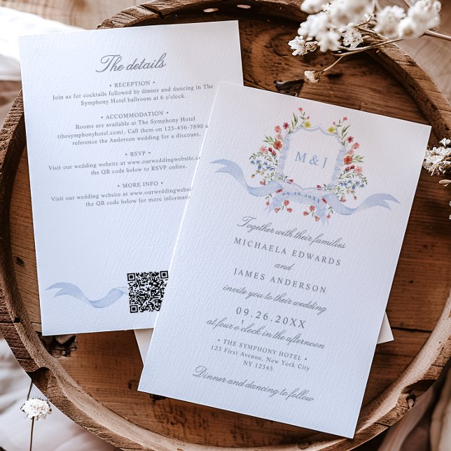 Convites Tudo Em Um Símbolo Regency Aquarela QR Casamento (Criador carregado)