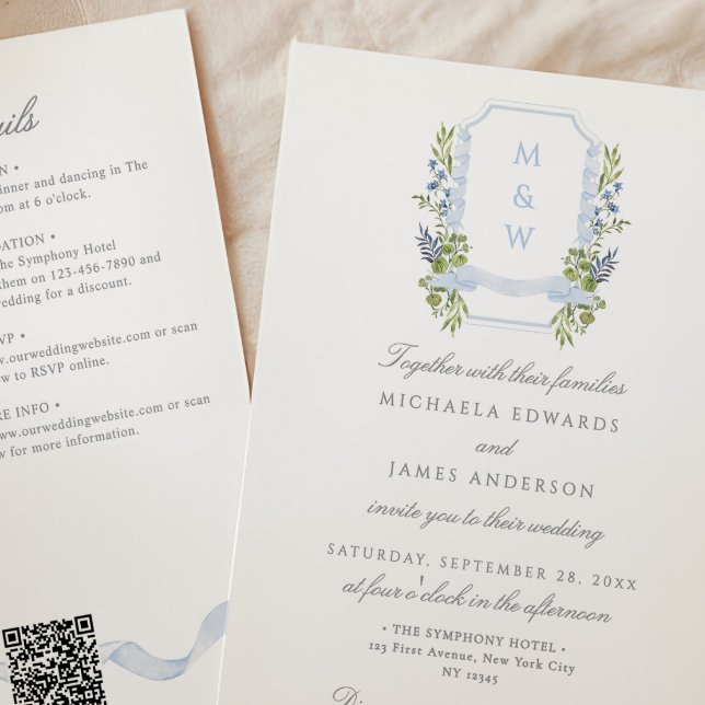 Convites Tudo Em Um Símbolo Regency Aquarela QR Casamento (Criador carregado)