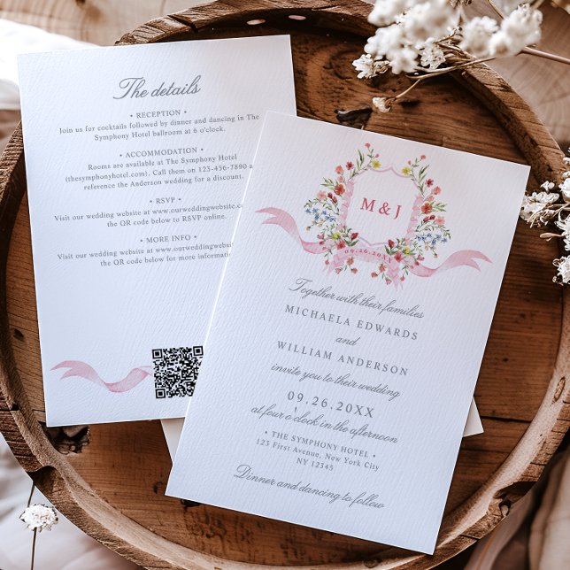 Convites Tudo Em Um Símbolo Regency Aquarela QR Casamento (Criador carregado)