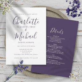 Convites Tudo Em Um Simples Casamento De Script Roxo Elegan