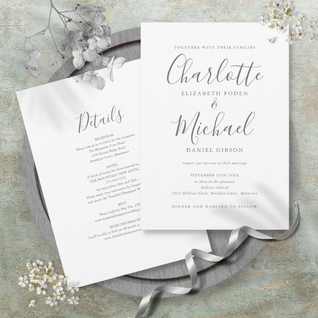 Convites Tudo Em Um Simples Script Elegante Casamento  (All In One Simple Elegant Script Wedding Invitation)