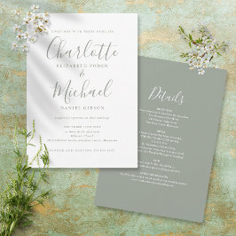Convites Tudo Em Um Simples Script Verde Sage Casamento