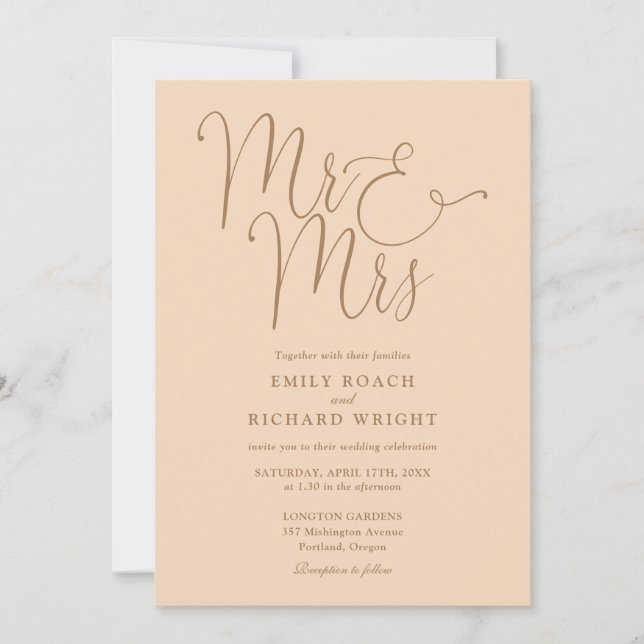 Convites Tudo Em Um Sr E Sra Chic Soft Peach Casamento (Frente)