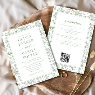 Convites Tudo em Um Toile Floral Francês Verde Sage