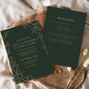 Convites Tudo em Um Verde Dourado Folha Mínima Casamento