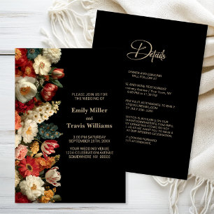 Convites Tudo em Um Vibrante Floral Preto para Casamento