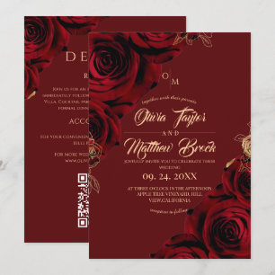 Convites Tudo em Um Vinho Vermelho Elegante Floral Casament