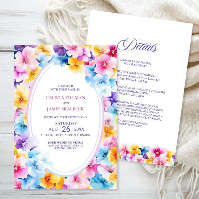 Convites Tudo em Uma Cor Floral Oval Casamento (Criador carregado)