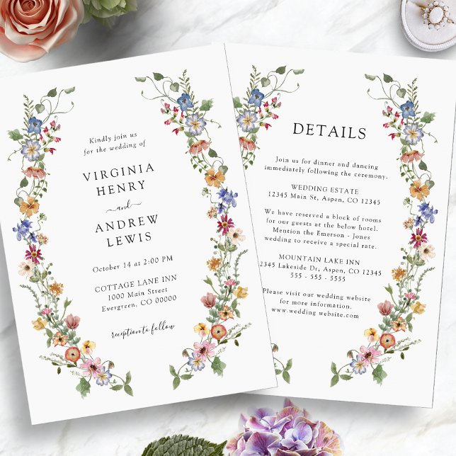 Convites Tudo em Uma Cor Vibrante para Casamento de Flores  (All in One Colorful Wildflower Wedding Invitation by Painted Paperie
)