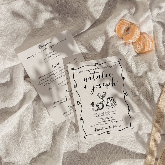 Convites Tudo Em Uma Mão Escrita Desenhada Casamento Escrit (Criador carregado)