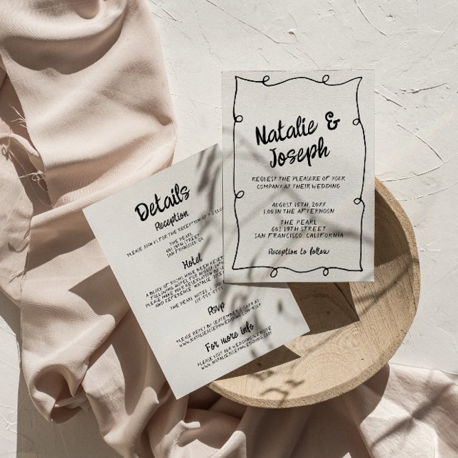 Convites Tudo Em Uma Mão Escrito Quadro Moderno Retrô Casam (Criador carregado)