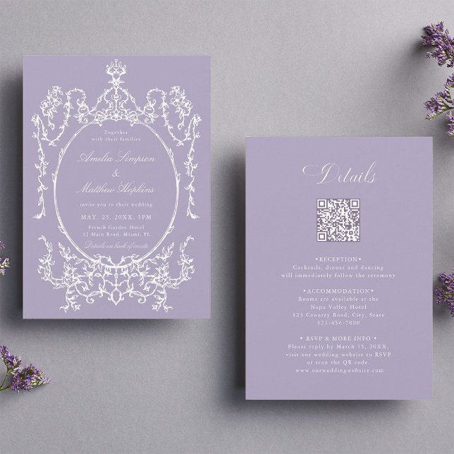 Convites Tudo em uma moldura roxa para casamento            (Front & Back)