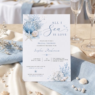 Convites Tudo o que Vejo é Amor Chá de Noiva Aquarela Azul