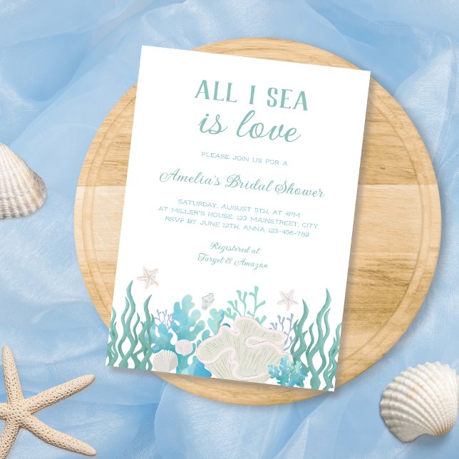 Convites Tudo Que Eu Mar É Amor Chá de panela De Praia (All I Sea Is Love Beach Ocean Bridal Shower Invitation)