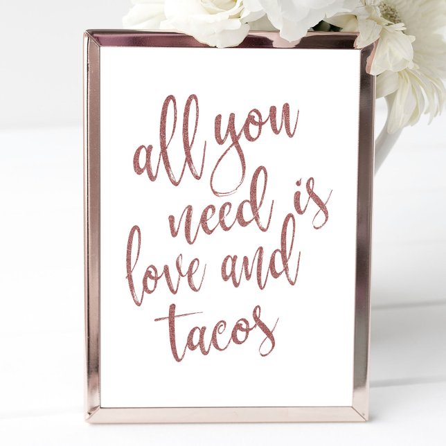 Convites Tudo que você precisa é amor e tacos rosa gold (Criador carregado)