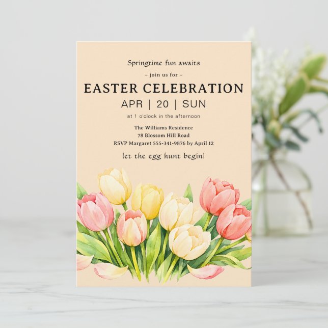 Convites Tulip Easter Celebration Invitation Flat Card (Em pé/Frente)