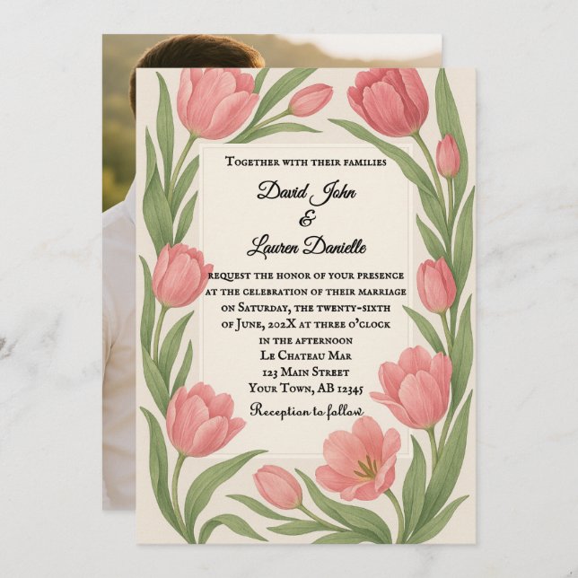 Convites Tulip Ever After Photo Wedding Invitation (Frente/Verso)