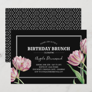 Convites Tulip Flower Birthday Brunch Black