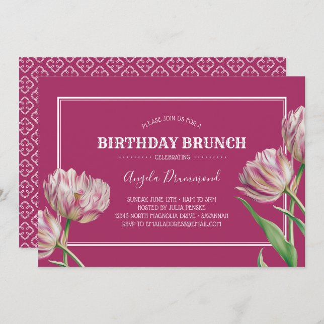Convites Tulip Flower Birthday Brunch Pink (Frente/Verso)