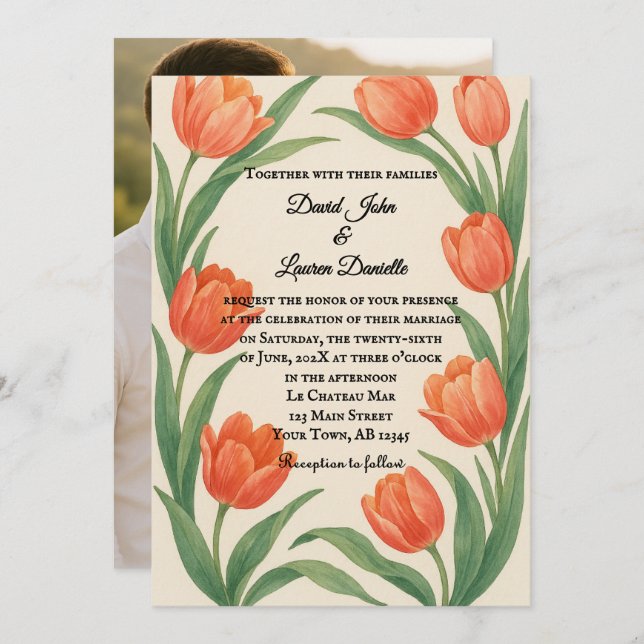 Convites Tulip Paradise Photo Wedding Invitation (Frente/Verso)