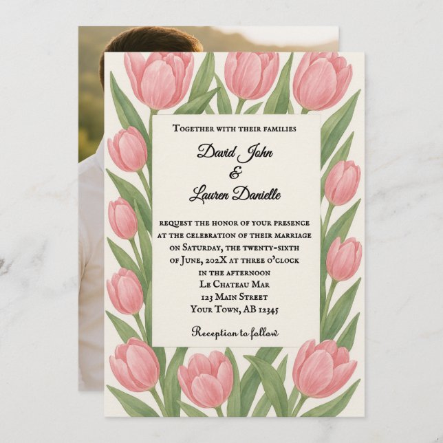 Convites Tulip Together Photo Wedding Invitation (Frente/Verso)