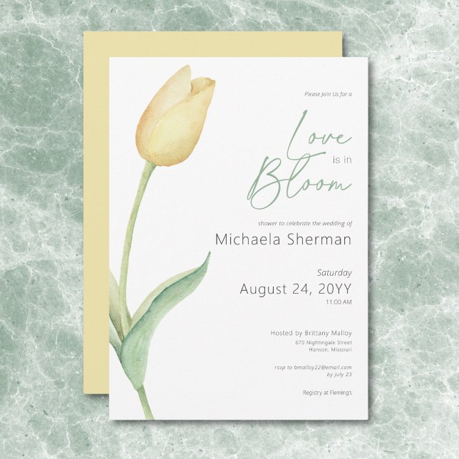 Convites Tulipa Amarela Moderna Com Amor A Chá De Sangue (Modern Yellow Tulip Love In Bloom Shower Invitation)