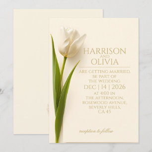 Convites Tulipa Branca Casamento Minimalista Moderno Elegan