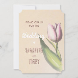 Convites Tulipa Elegante Amarelo e Rosa | Casamento Românti