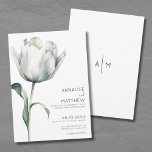 Convites Tulipa Elegante Floral Branco Casamento<br><div class="desc">Convite de Casamento Floral Preto e Branco com Monograma Moderno e Elegante. Um convite de casamento moderno e minimalista elegante apresenta uma única flor de tulipa branca em aquarela com caule e folhas verdes! No momento, o fundo é branco, mas este convite floral também fica incrível com um fundo preto...</div>