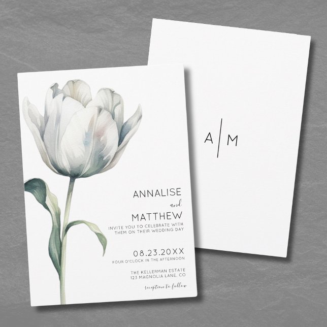 Convites Tulipa Elegante Floral Branco Casamento (Spring Tulip Elegant Modern White Floral Wedding Invitation)