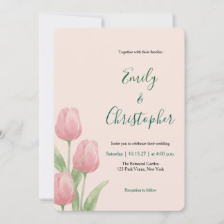 Convites Tulipa Floral de Primavera em Aquarela Rosa Suave