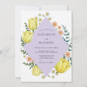 Convites Tulipa Lilás Amarela Eucalipto Macio Casamento