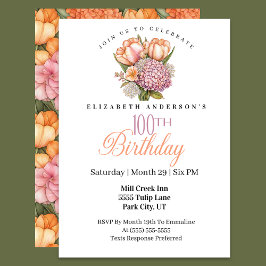 Convites Tulipa Rosa e Laranja Bonita 100º Aniversário