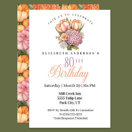 Convites Tulipa Rosa e Laranja Bonita Aniversário de 80 ano