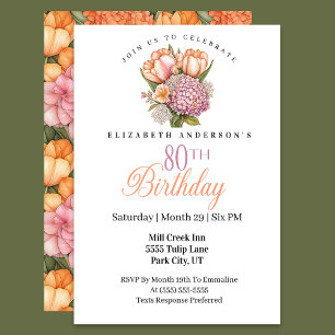 Convites Tulipa Rosa e Laranja Bonita Aniversário de 80 ano
