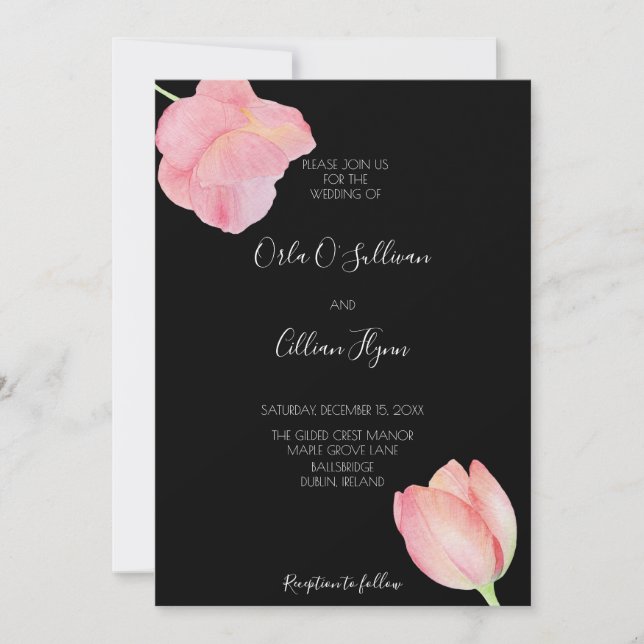 Convites Tulipa Rosa Elegante - casamento moderno minimalis (Frente)